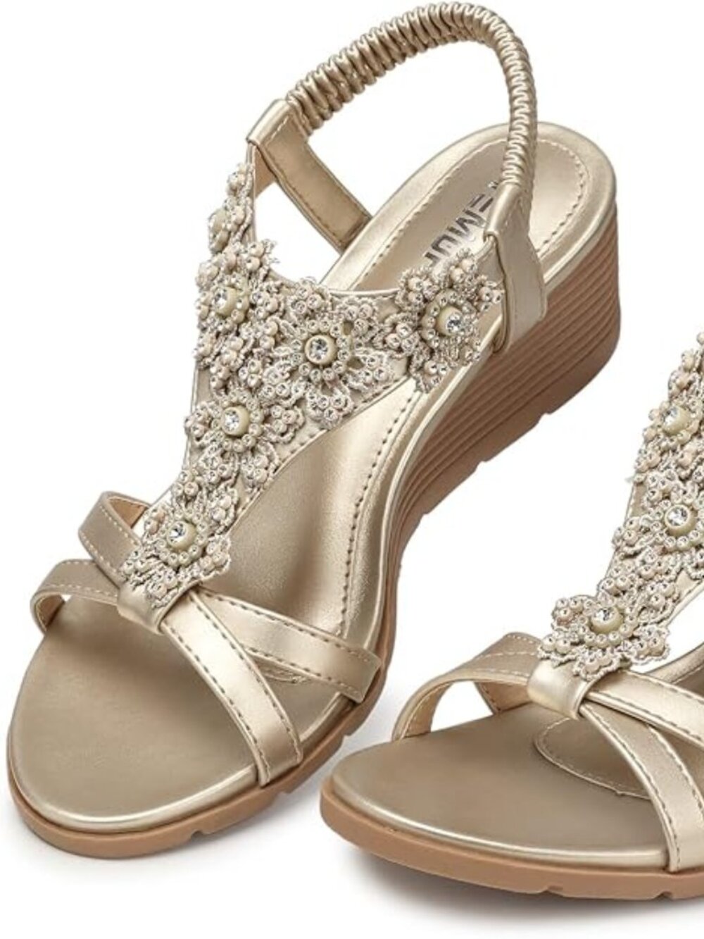 Women's Low Wedge Heels Summer Dressy Platform Sandals Elastic Ankle Strap Open
